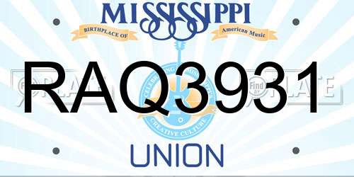 RAQ3931 Mississippi License Plate