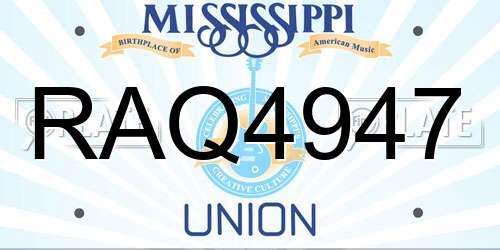 RAQ4947 Mississippi License Plate