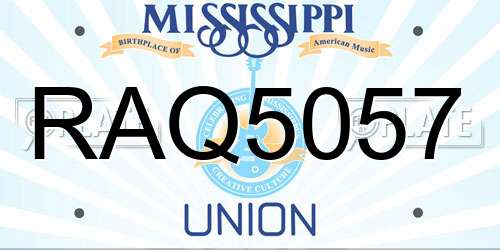 RAQ5057 Mississippi License Plate