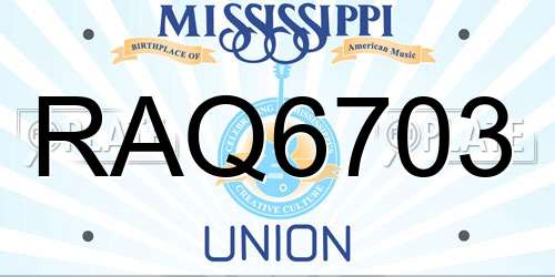 RAQ6703 Mississippi License Plate
