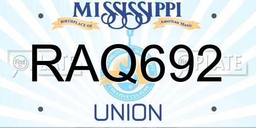 RAQ692 Mississippi License Plate