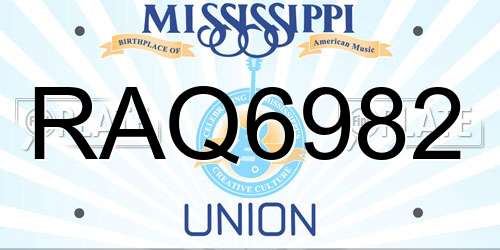 RAQ6982 Mississippi License Plate