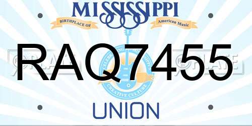RAQ7455 Mississippi License Plate