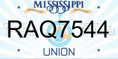RAQ7544 Mississippi License Plate