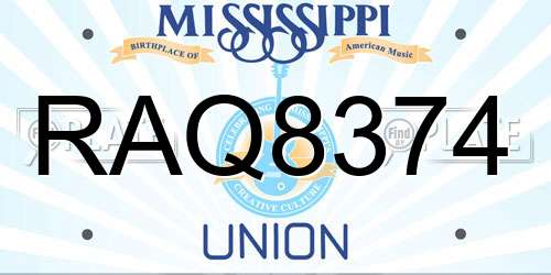 RAQ8374 Mississippi License Plate