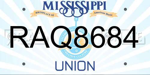 RAQ8684 Mississippi License Plate