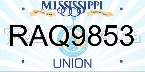 RAQ9853 Mississippi License Plate
