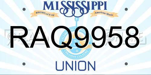 RAQ9958 Mississippi License Plate