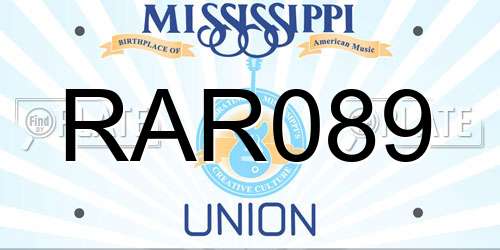 RAR089 Mississippi License Plate