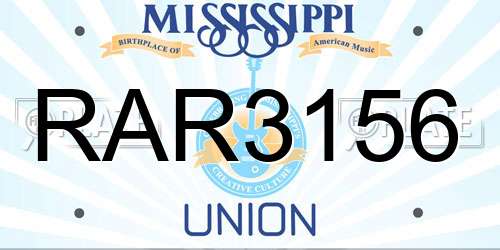 RAR3156 Mississippi License Plate