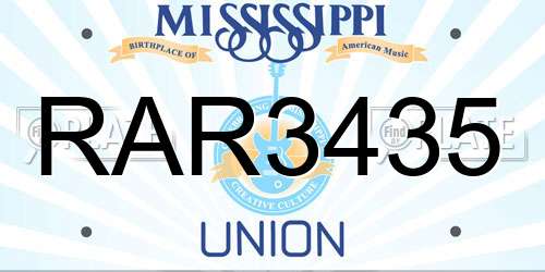 RAR3435 Mississippi License Plate