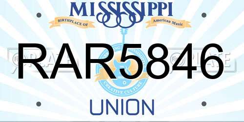 RAR5846 Mississippi License Plate