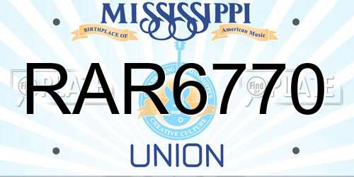 RAR6770 Mississippi License Plate