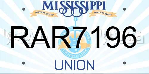 RAR7196 Mississippi License Plate