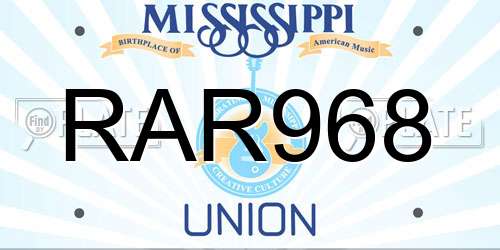 RAR968 Mississippi License Plate
