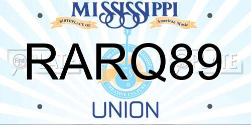 RARQ89 Mississippi License Plate