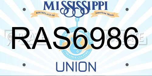 RAS6986 Mississippi License Plate