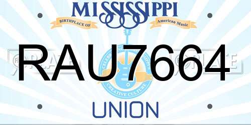 RAU7664 Mississippi License Plate