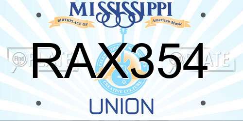 RAX354 Mississippi License Plate