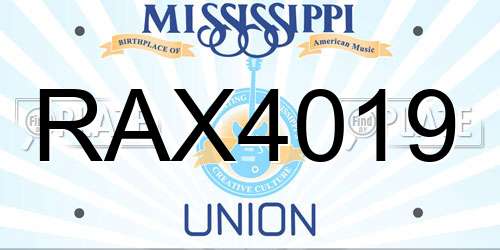 RAX4019 Mississippi License Plate