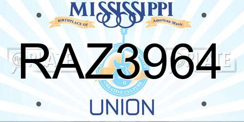 RAZ3964 Mississippi License Plate