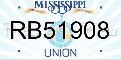 RB51908 Mississippi License Plate