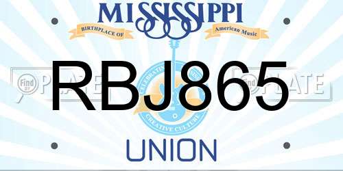 RBJ865 Mississippi License Plate