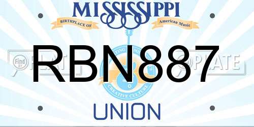 RBN887 Mississippi License Plate