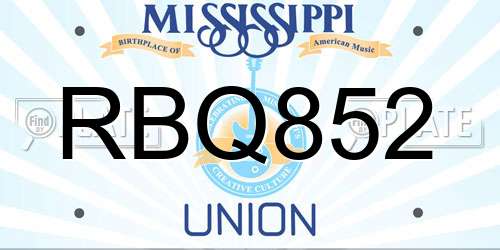 RBQ852 Mississippi License Plate