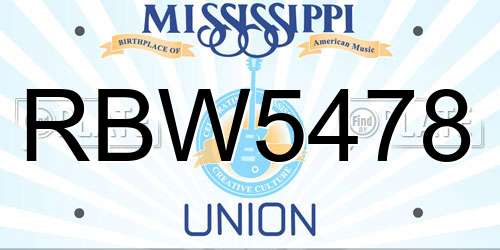 RBW5478 Mississippi License Plate