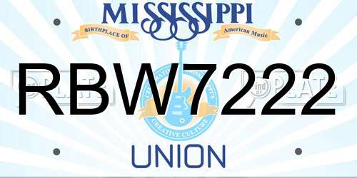 RBW7222 Mississippi License Plate