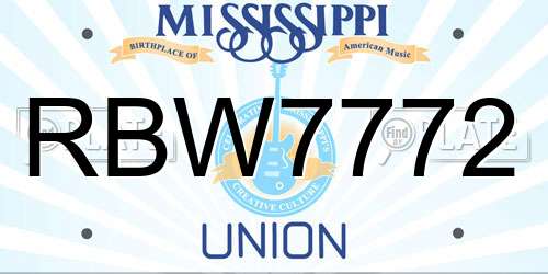 RBW7772 Mississippi License Plate