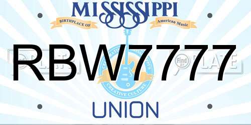 RBW7777 Mississippi License Plate