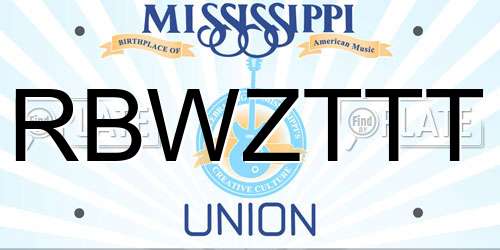 RBWZTTT Mississippi License Plate