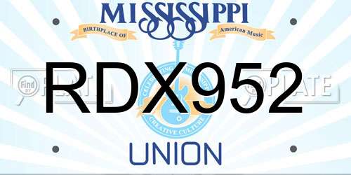 RDX952 Mississippi License Plate