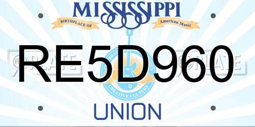 RE5D960 Mississippi License Plate