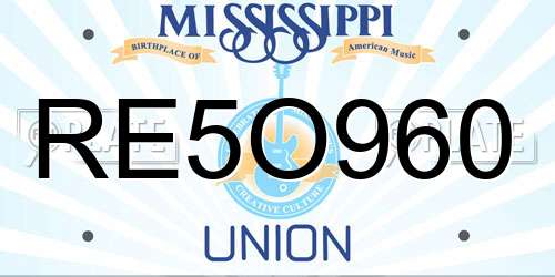 RE5O960 Mississippi License Plate