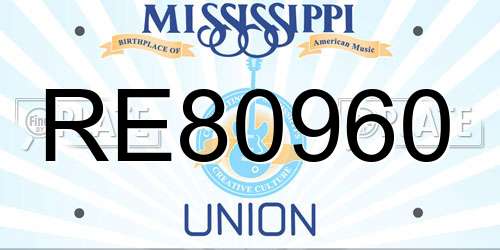 RE80960 Mississippi License Plate