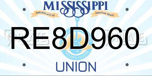 RE8D960 Mississippi License Plate