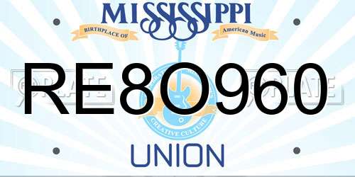 RE8O960 Mississippi License Plate