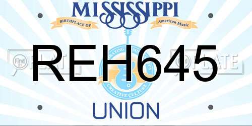 REH645 Mississippi License Plate