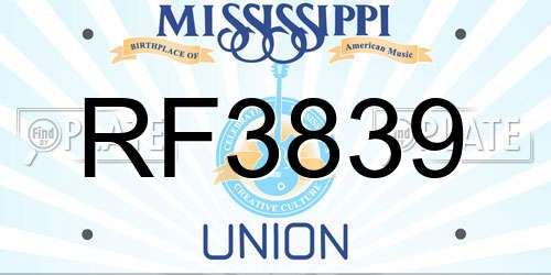RF3839 Mississippi License Plate