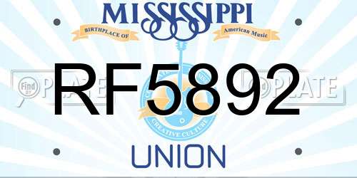 RF5892 Mississippi License Plate