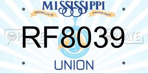 RF8039 Mississippi License Plate