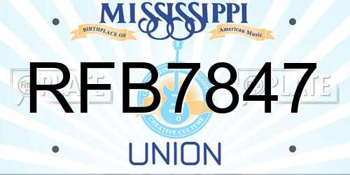 RFB7847 Mississippi License Plate