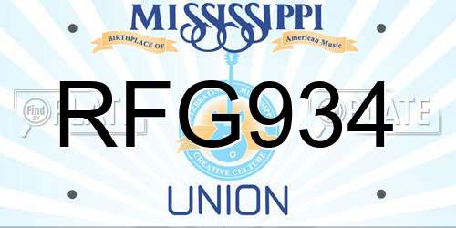 RFG934 Mississippi License Plate