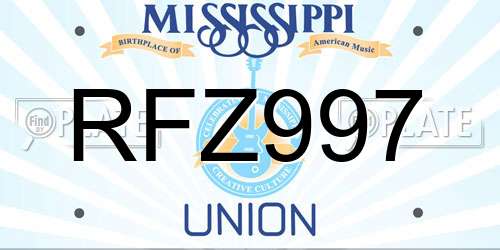 RFZ997 Mississippi License Plate
