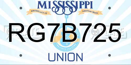 RG7B725 Mississippi License Plate