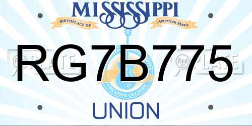 RG7B775 Mississippi License Plate