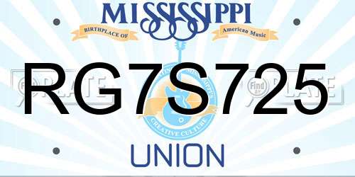 RG7S725 Mississippi License Plate